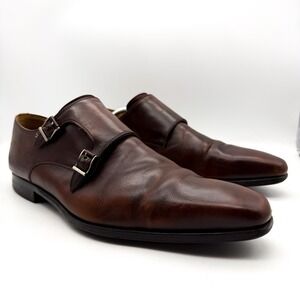 Magnanni Double Monk Strap Dress Shoes Brown Leather Men's Size 12 Cap Toe